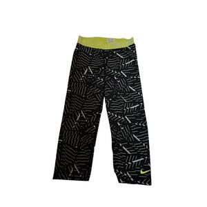 EUC Nike black white striped capris w yellow waist activewear gym workout sz S